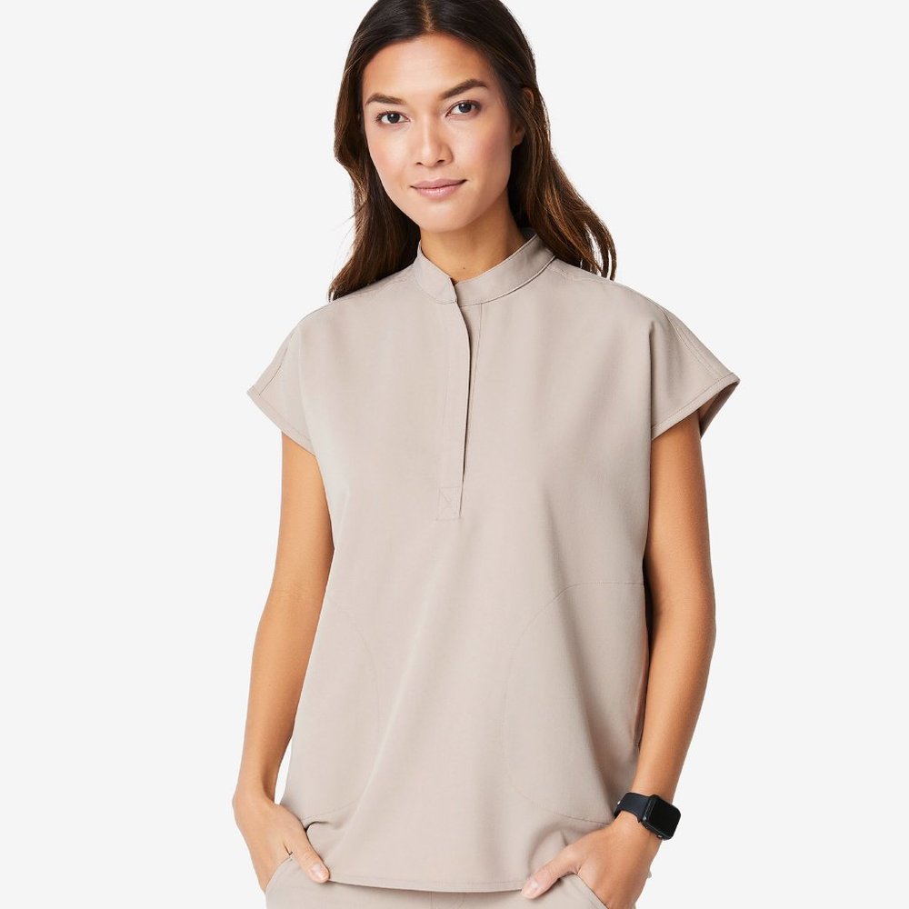 XS Figs RAFAELA Mandarin Collar Scrub Boulder NWT